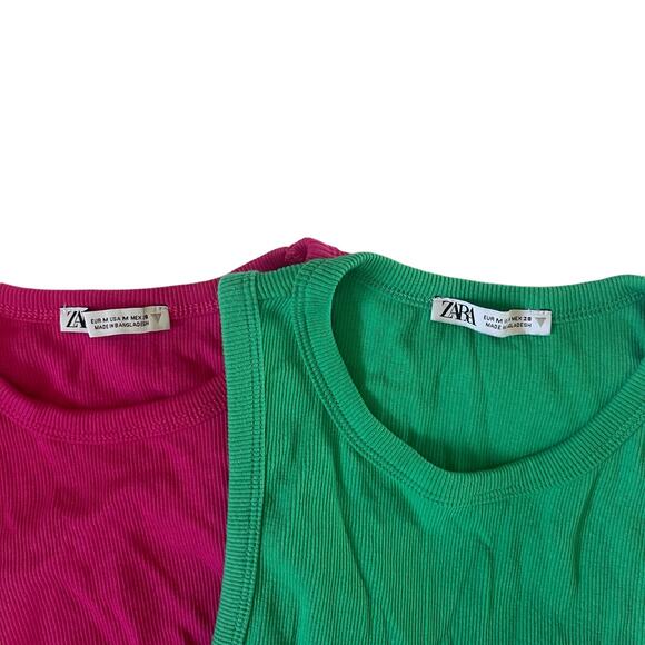 ZARA Crop Tank Top Set of 2 Pink and Green Size Medium - Picture 3 of 3